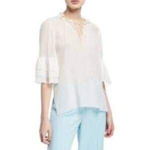Alice + Olivia Julius Silk Tunic Top Ivory Size L Tiered Sleeve